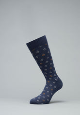 Cotton and Cashmere Tie-Pattern Short Socks - Blue Print - C052 fantasia blu | Perofil
