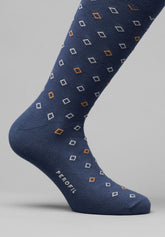 Cotton and Cashmere Tie-Pattern Short Socks - Blue Print - C052 fantasia blu | Perofil