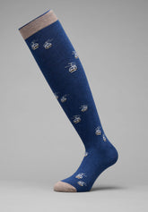 Winter Cotton Cable Car Long Socks - Blue Mélange Print - C144 fantasia blu melange | Perofil