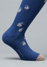 Winter Cotton Cable Car Long Socks - Blue Mélange Print - C144 fantasia blu melange | Perofil