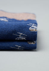 Winter Cotton Cable Car Long Socks - Blue Mélange Print - C144 fantasia blu melange | Perofil