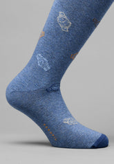 Winter Cotton Clock Pattern Long Socks - Denim Mélange Print - C137 fantasia denim melange | Perofil