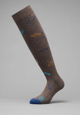 Winter Cotton Clock Pattern Long Socks - Coffee - C218 fantasia caffe' melange | Perofil
