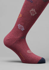 Winter Cotton Clock Pattern Long Socks - Ruby Mélange - C040 fantasia rubino mel | Perofil