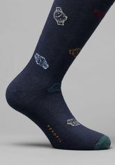 Winter Cotton Clock Pattern Short Socks - Blue Mélange Print - C144 fantasia blu melange | Perofil
