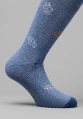 Winter Cotton Clock Pattern Short Socks - Denim Mélange Print - C137 fantasia denim melange | Perofil