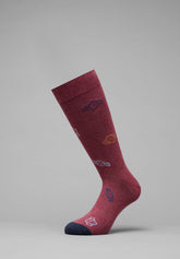 Winter Cotton Clock Pattern Short Socks - Ruby Mélange - C040 fantasia rubino mel | Perofil