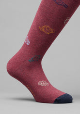 Winter Cotton Clock Pattern Short Socks - Ruby Mélange - C040 fantasia rubino mel | Perofil