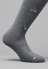 Winter Cotton Check Pattern Long Socks - Anthracite Mélange Print - C139 fantasia antracite melange | Perofil