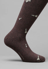 Winter Cotton Check Pattern Long Socks - Coffee - C218 fantasia caffe' melange | Perofil