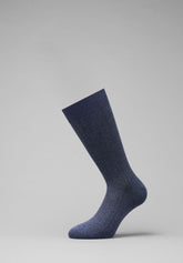Calza Corta a Coste in Viscosa e Cashmere - Blu - C008 blu | Perofil