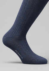 Calza Corta a Coste in Viscosa e Cashmere - Blu - C008 blu | Perofil