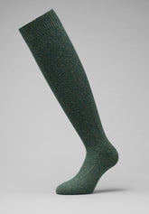 Calza Lunga a Coste in Lana Merino e Seta - Verde Melange - C170 verde melange | Perofil