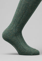 Calza Lunga a Coste in Lana Merino e Seta - Verde Melange - C170 verde melange | Perofil