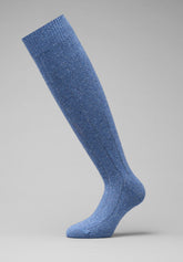 Calza Lunga a Coste in Lana Merino e Seta - Denim Melange - C176 denim melange | Perofil