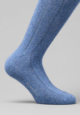 Calza Lunga a Coste in Lana Merino e Seta - Denim Melange - C176 denim melange | Perofil
