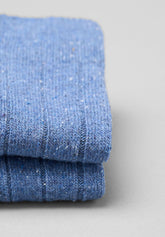 Calza Lunga a Coste in Lana Merino e Seta - Denim Melange - C176 denim melange | Perofil