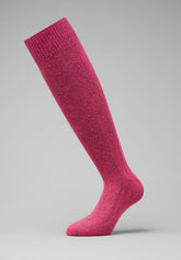 Ribbed Merino Wool and Silk Long Socks - Ruby Mélange - C018 rubino melange | Perofil