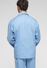Pigiama Lungo con Bottoni in Tela di Cotone Atene - Blu Avio - 2040 avio | Perofil