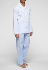 Pigiama Lungo con Bottoni in Tela di Cotone Milano - Fantasia Righe Azzurro Chiaro - 2088 riga azzurra chiara | Perofil