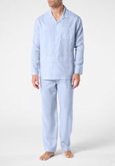 Long Open Pyjamas with Collar in Lyocell - Light Blue Check Print - 2061 quadro azzurro | Perofil