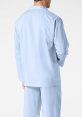 Long Open Pyjamas with Collar in Lyocell - Light Blue Check Print - 2061 quadro azzurro | Perofil