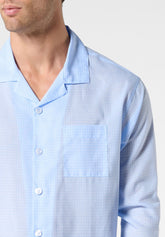 Long Open Pyjamas with Collar in Lyocell - Light Blue Check Print - 2061 quadro azzurro | Perofil