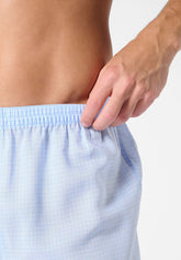 Long Open Pyjamas with Collar in Lyocell - Light Blue Check Print - 2061 quadro azzurro | Perofil