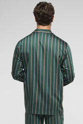 Long Open Pyjamas with Buttons in Lyocell - Green Stripe Print - 6062 riga verde | Perofil