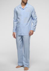 Long Open Pyjamas with Buttons in Lyocell - Light Blue Check Print - 2061 quadro azzurro | Perofil