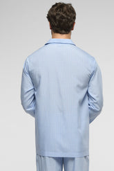 Long Open Pyjamas with Buttons in Lyocell - Light Blue Check Print - 2061 quadro azzurro | Perofil