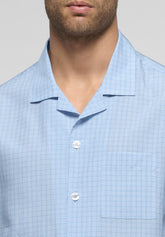 Long Open Pyjamas with Buttons in Lyocell - Light Blue Check Print - 2061 quadro azzurro | Perofil