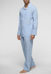 Long Open Pyjamas with Buttons in Lyocell - Light Blue Check Print - 2061 quadro azzurro | Perofil