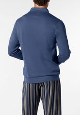 Pigiama Lungo Lupetto con Bottoni in Cotone Invernale Stampa Riga - Denim - 2080 denim | Perofil