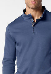 Pigiama Lungo Lupetto con Bottoni in Cotone Invernale Stampa Riga - Denim - 2080 denim | Perofil