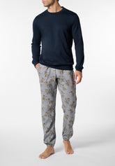 Pigiama Lungo Girocollo in Cotone Invernale Fantasia Lupo - Blu - 0023 blu | Perofil