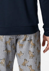 Pigiama Lungo Girocollo in Cotone Invernale Fantasia Lupo - Blu - 0023 blu | Perofil