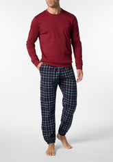 Pigiama Lungo Girocollo in Cotone con Stampa Check - Cherry - 0835 cherry | Perofil