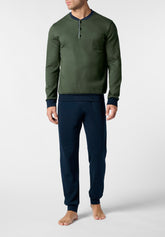 Pigiama Lungo Serafino in Cotone Basic - Verde - 6010 verde | Perofil