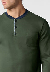 Pigiama Lungo Serafino in Cotone Basic - Verde - 6010 verde | Perofil