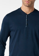 Pigiama Lungo Serafino In Cotone con Dettagli a Righe Basic - Blu - 0023 blu | Perofil