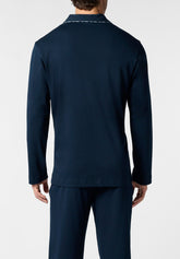 Pigiama Lungo Aperto con Collo in Caldo Cotone Basic - Blu - 0023 blu | Perofil