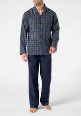 Pigiama Lungo Aperto con Collo in Popeline di Cotone Camiceria - Fantasia Quadro Blu - 2109 quadro blu/blu | Perofil