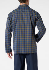 Pigiama Lungo Aperto con Collo in Popeline di Cotone Camiceria - Fantasia Quadro Blu - 2109 quadro blu/blu | Perofil