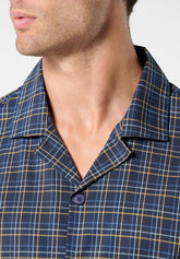 Pigiama Lungo Aperto con Collo in Popeline di Cotone Camiceria - Fantasia Quadro Blu - 2109 quadro blu/blu | Perofil