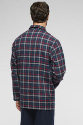 Long Open Pyjamas with Buttons in Soft Flannel - Blue Check Print - 2109 quadro blu/blu | Perofil