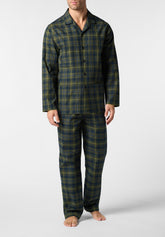 Pigiama Lungo Aperto con Collo in Flanella con Fantasia Check - Fantasia Quadro Verde - 6011 quadro verde | Perofil