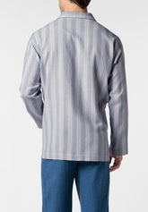 Long Open Pyjamas in Flannel with Stripe Pattern - Light Blue Stripe Print - 2062 riga azzurra | Perofil