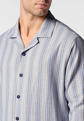 Long Open Pyjamas in Flannel with Stripe Pattern - Light Blue Stripe Print - 2062 riga azzurra | Perofil