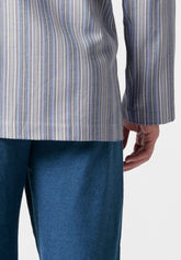 Long Open Pyjamas in Flannel with Stripe Pattern - Light Blue Stripe Print - 2062 riga azzurra | Perofil